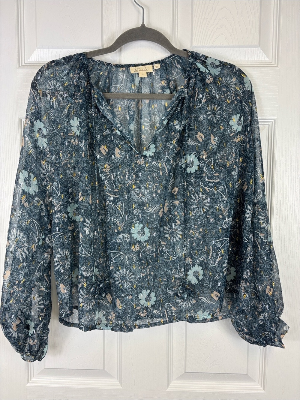 Anthropologie Let me be sheer puff sleeve blouse sz xs - Picture 5 of 10